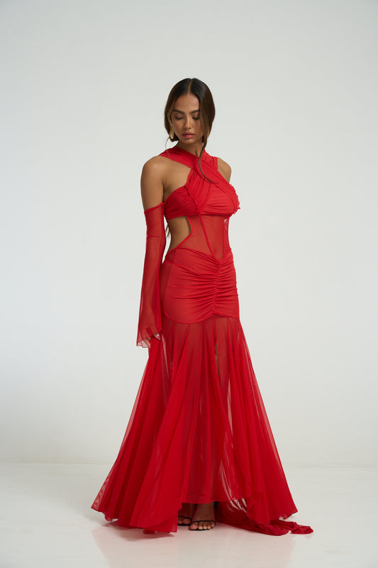 The Athena Dress - Crimson Flame